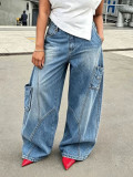 SC Plus Size Multi-pockets Washed Loose Jeans GYLN-8913