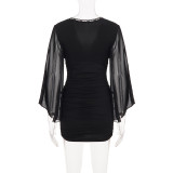 SC Lace Patchwork Bat Sleeve Mini Dress GPKJ-MR51293