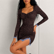 SC Leopard Print Split Mini Dress GPKJ-MR51594