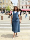 SC Plus Size Casual V Neck Denim Midi Dress GYLN-6330