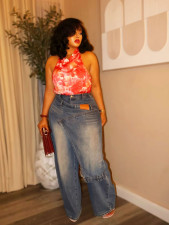 SC Plus Size Irregular Patchwork Washed Jeans GYLN-1888