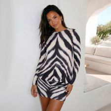 SC Zebra Print Long Sleeve Mini Dress GDSF-J26DS384
