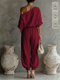 SC Slash Neck Off Shoulder Two Piece Pants Set GSRX-990