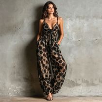 SC Leopard Print Sling Wide Leg Jumpsuit SHD-8516