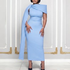 SC Plus Size Solid Color Slash Neck Maxi Dress GMLF-3380