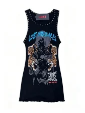 SC Letter Printed Sleeveless Mini Dress GNJF-Z333