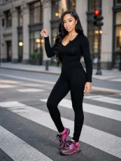 SC Solid Color Long Sleeve Yoga Two Piece Pants Set CM-60820