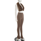 SC Halterneck Fur Backless Two Piece Pants Set MXBF-J26ST383
