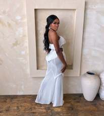 SC Ruffles Sleeveless Mesh See Through Maxi Dress GTYZ-7620
