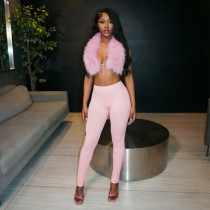 SC Halterneck Fur Backless Two Piece Pants Set MXBF-J26ST383