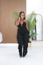 SC Halterneck Deep V Neck Ruffles Jumpsuit GTYZ-7626
