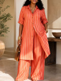 SC Plus Size Stripe Long Sleeve Two Piece Pants Set HNIF-DJP007