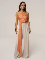 SC Solid Color Single Shoulder Ruched Top SHD-8129