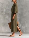SC Long Sleeve Solid Color Top Split Long Skirt Suit HNIF-SR002
