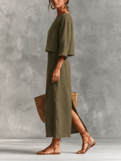 SC Long Sleeve Solid Color Top Split Long Skirt Suit HNIF-SR002