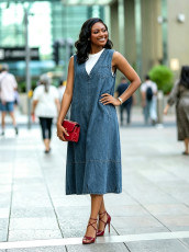 SC Plus Size V Neck Loose Sleeveless Denim Midi Dress GYLN-6460