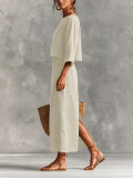 SC Long Sleeve Solid Color Top Split Long Skirt Suit HNIF-SR002