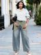 SC Plus Size Star Printed Raw Edge Straight Jeans GYLN-1039