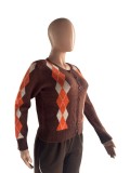 SC Plus Size Diamond Plaid Color Blocked Sweater Coats YMEF-59125