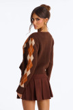 SC Plus Size Diamond Plaid Color Blocked Sweater Coats YMEF-59125