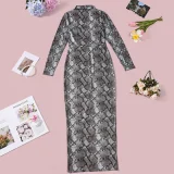 SC Retro Snake Patterned Ice Silk Maxi Dress GNZD-11814