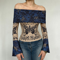 SC One Shoulder Butterfly Print T Shirt GPKJ-MR51658