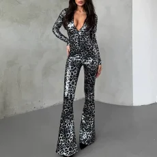 SC Leopard Printed Long Sleeve Two Piece Pants Set GNZD-11804