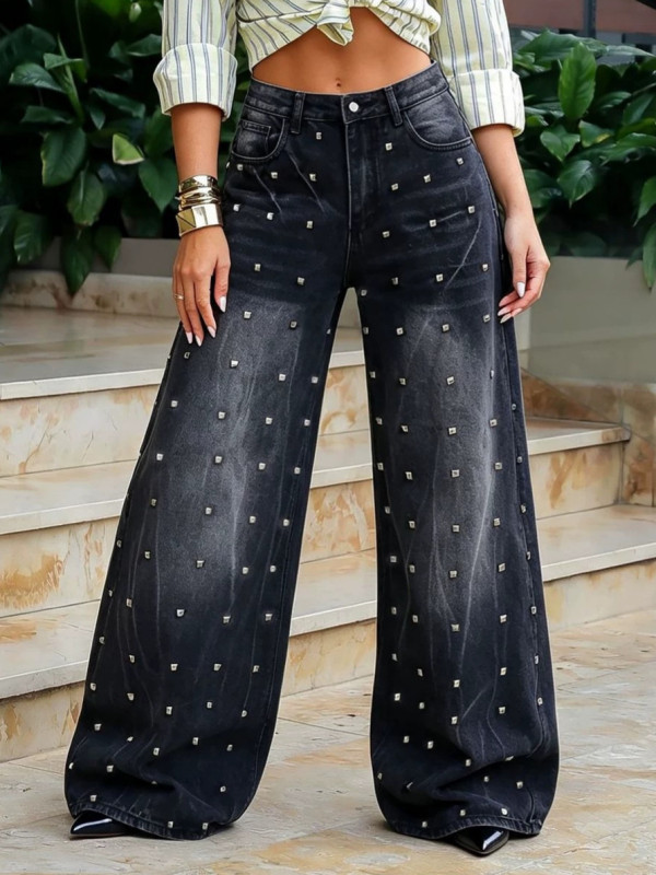 SC Plus Size Riveted Washed Straight Jeans GYLN-0690