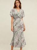 SC V Neck Printed Short Sleeve Midi Dress SFY-LY22-190