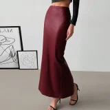 SC Retro Faux Leather Long Skirt GNZD-060165DBZ