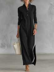 SC Stripe Patchwork POLO Neck Long Dress SFY-26342