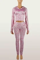 SC Letter Printed Long Sleeve Hooded Pants Suit YWXS-K25L1054