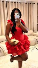 SC Solid Color Sleeveless Ruffles Mini Dress GADE-10377