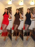 SC Sleeveless Solid Color Tassel Long Dress GADE-11204