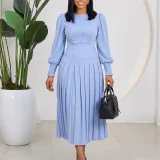 SC Plus Size Solid Color Puff Sleeve Midi Dress GMLF-3384