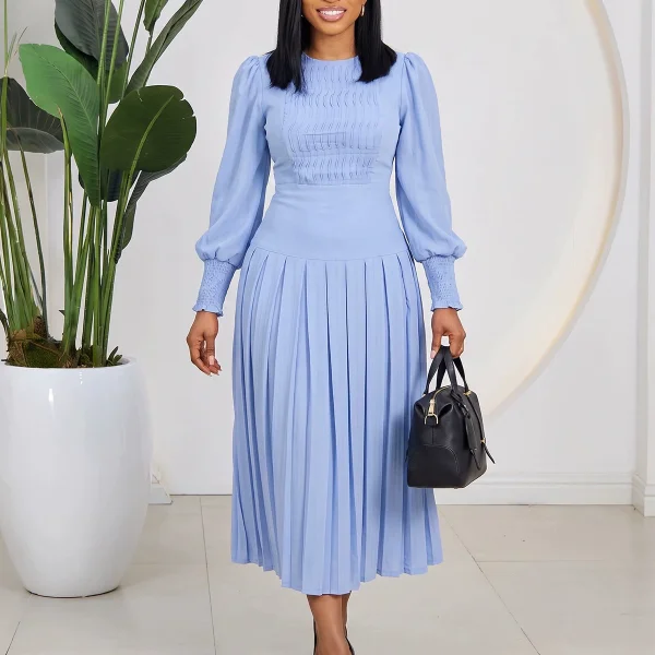 SC Plus Size Solid Color Puff Sleeve Midi Dress GMLF-3384