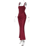 SC Sleeveless Square Neck Satin Maxi Dress LJSF-D6822321X