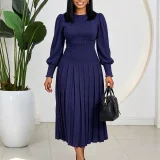 SC Plus Size Solid Color Puff Sleeve Midi Dress GMLF-3384