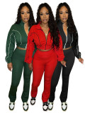 SC Long Sleeve Patchwork Zipper Coat Pants Suit CH-25018