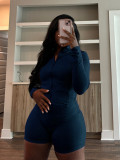 SC Solid Color Long Sleeve Tight Two Piece Shorts Set CH-24068