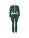 SC Long Sleeve Patchwork Zipper Coat Pants Suit CH-25018