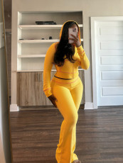 SC Solid Color Long Sleeve Hooded Two Piece Pants Set CH-24058