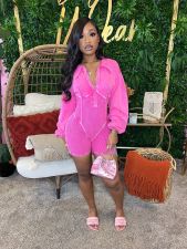SC Lapel Deep V Neck Solid Romper CH-24031