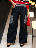 SC Plus Size Contrast Color Patchwork Straight Jeans GYLN-0390