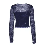 SC Lace Long Sleeve Hollow Out Top BLG-T5519236K