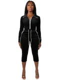 SC Velour Long Sleeve Zipper Two Piece Pants Set CH-26039