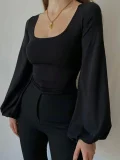 SC U Neck Lantern Sleeve T Shirt GMKK-mkk7282