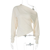 SC Solid Color Slash Shoulder Long Sleeve T Shirts BLG-T5619509A