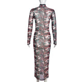 SC Camouflage Printed Mesh See Through Midi Dress GNZD-9631DD