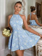 SC Printed Sleeveless Halterneck Mini Dress GHYX-ML145
